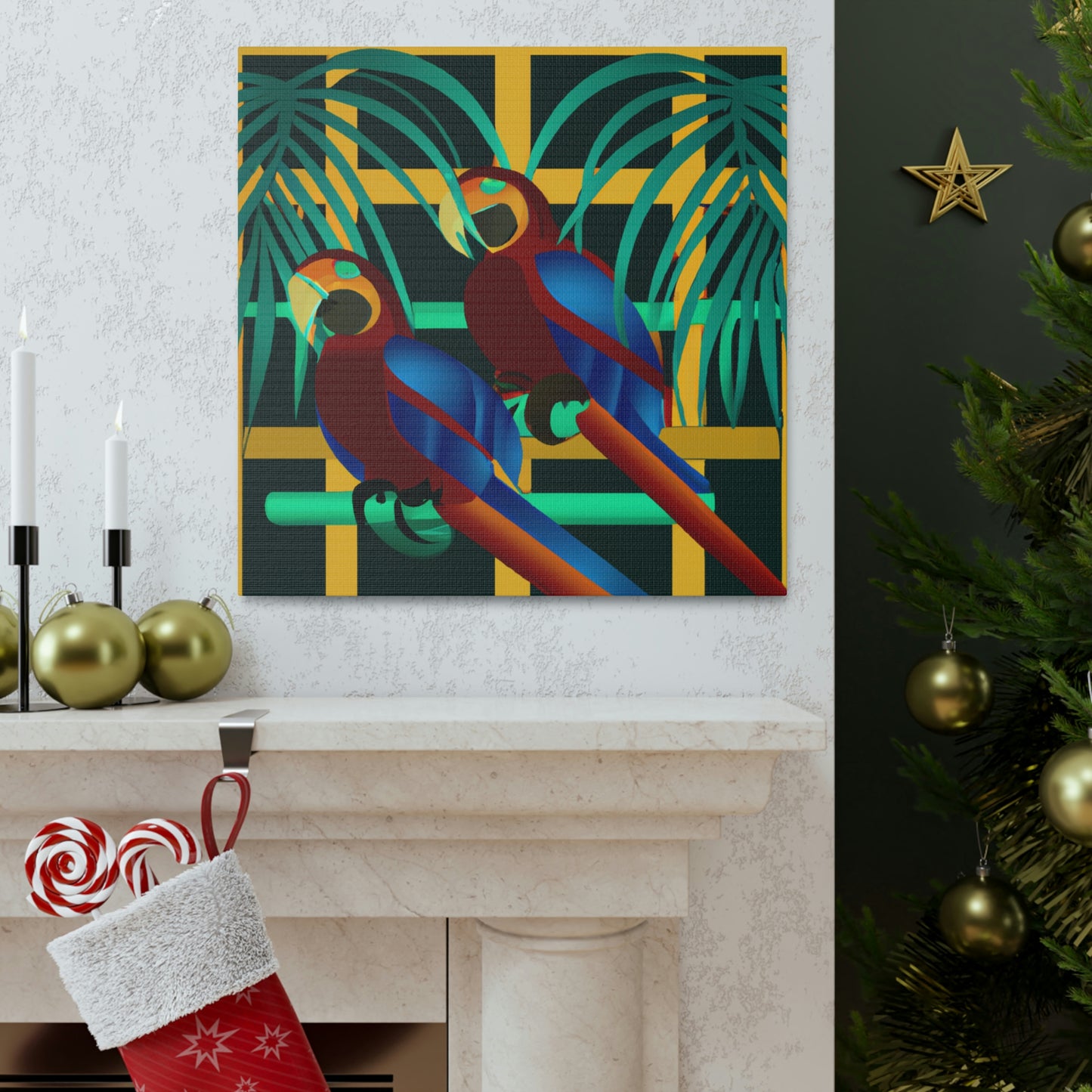 "Macaws in Neon Hues" - Canvas