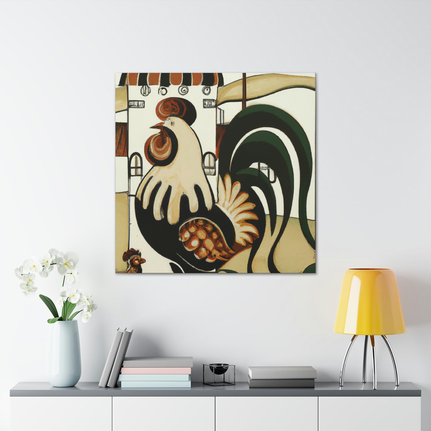 "Rooster At Dawn, Art Nouveau" - Canvas