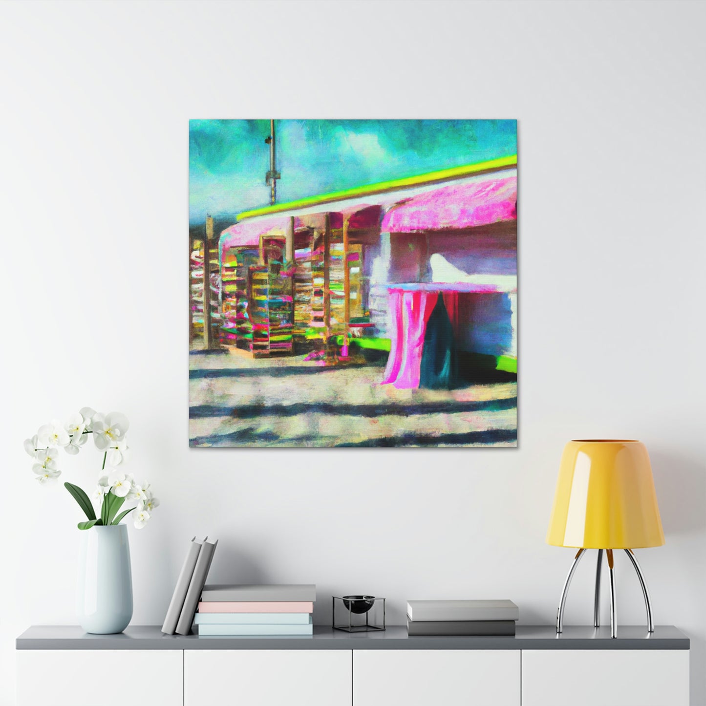 "Surreal Seaside Shops" - Canvas