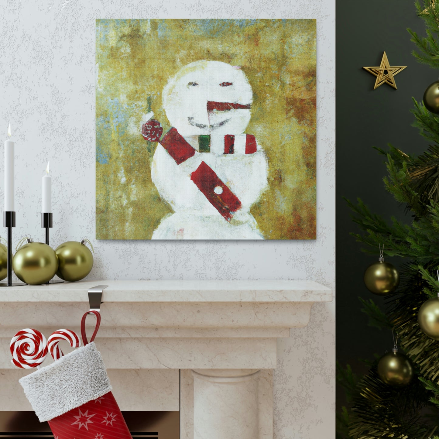 "Snowman in Winter Glow" - Canvas