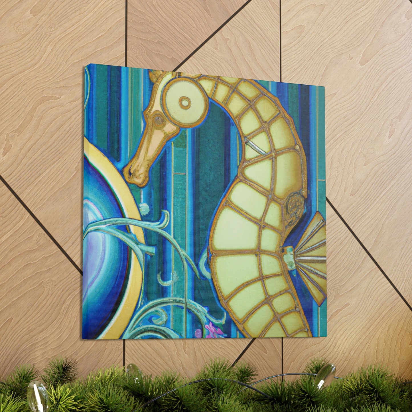 "Rising Art Deco Seahorse" - Canvas