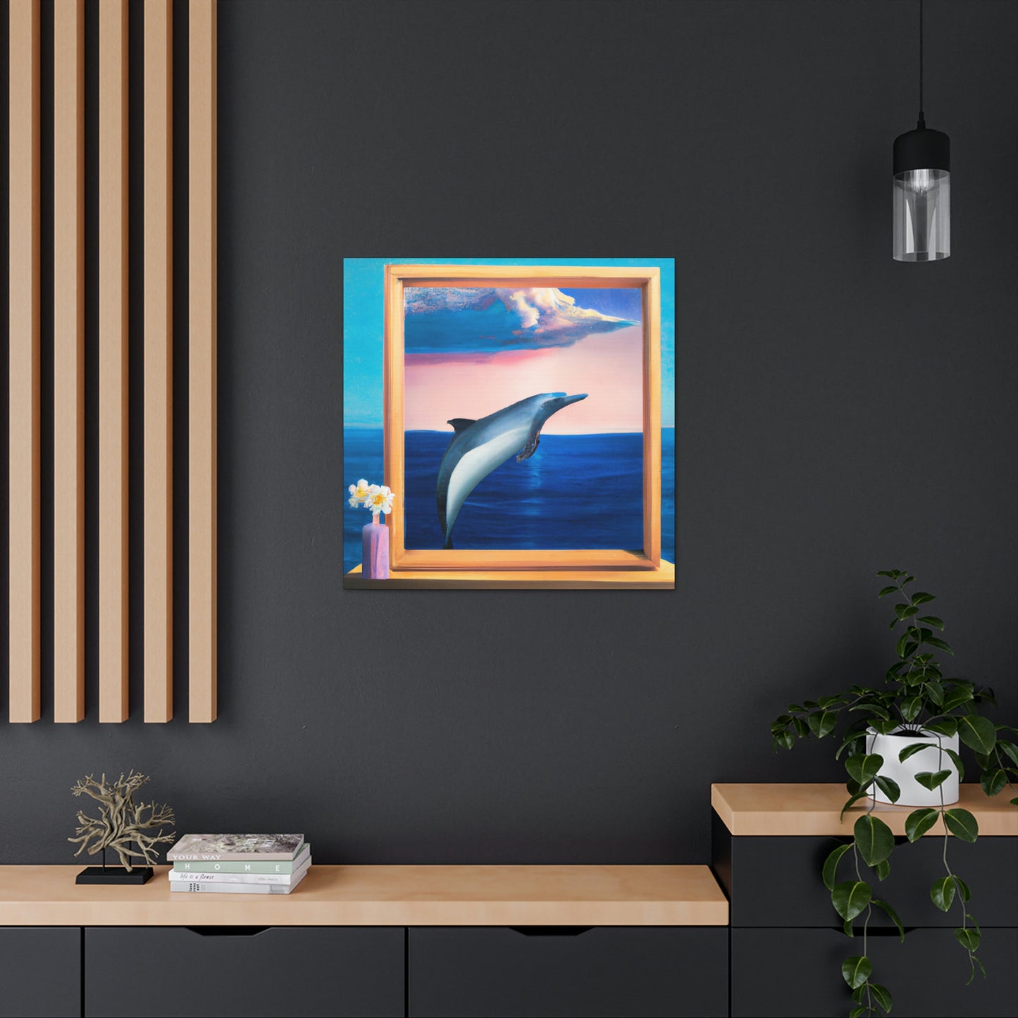 "Dolphins in Midnight Blue" - Canvas