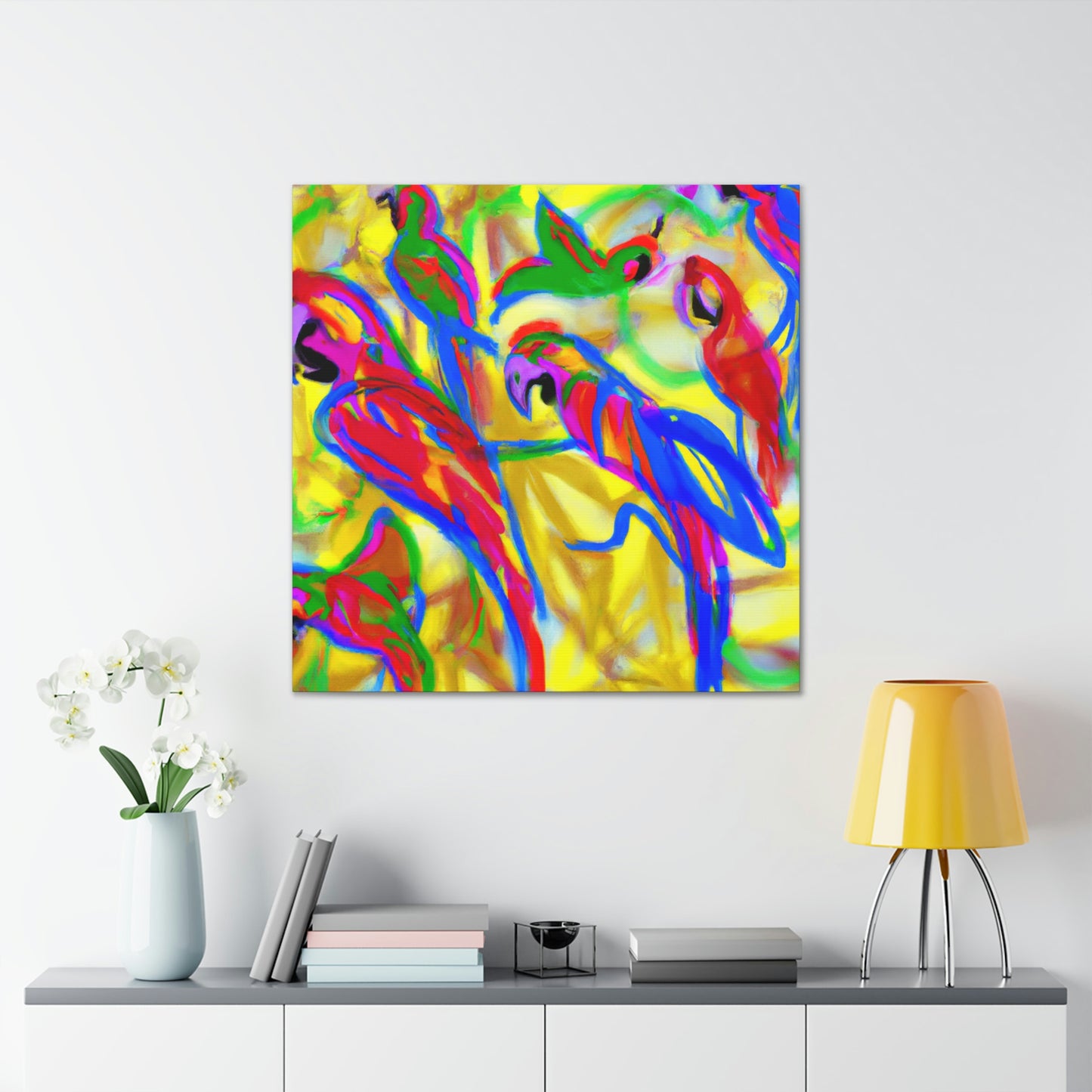 "Macaws in Flight Expressionism" - Canvas