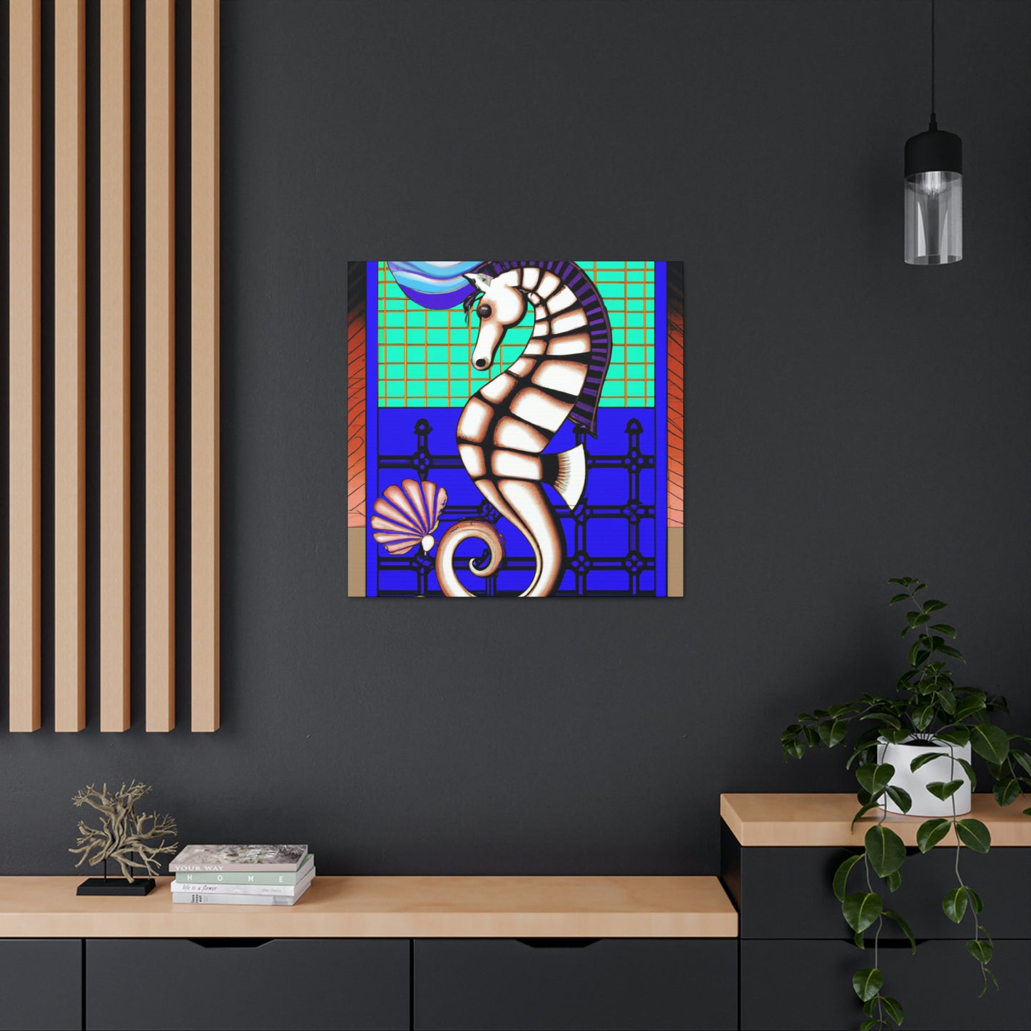 "Shimmering Art Deco Seahorse" - Canvas