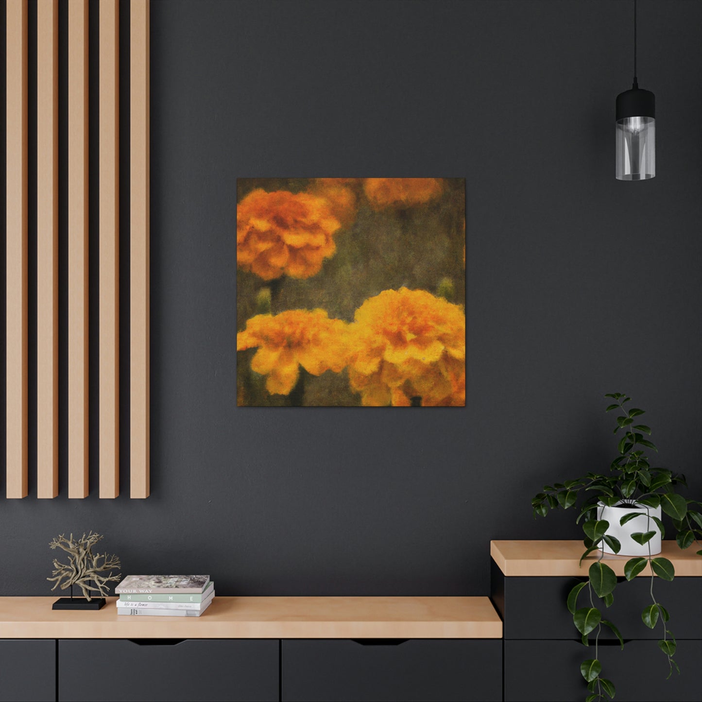 "Marigolds in Digital Embrace" - Canvas