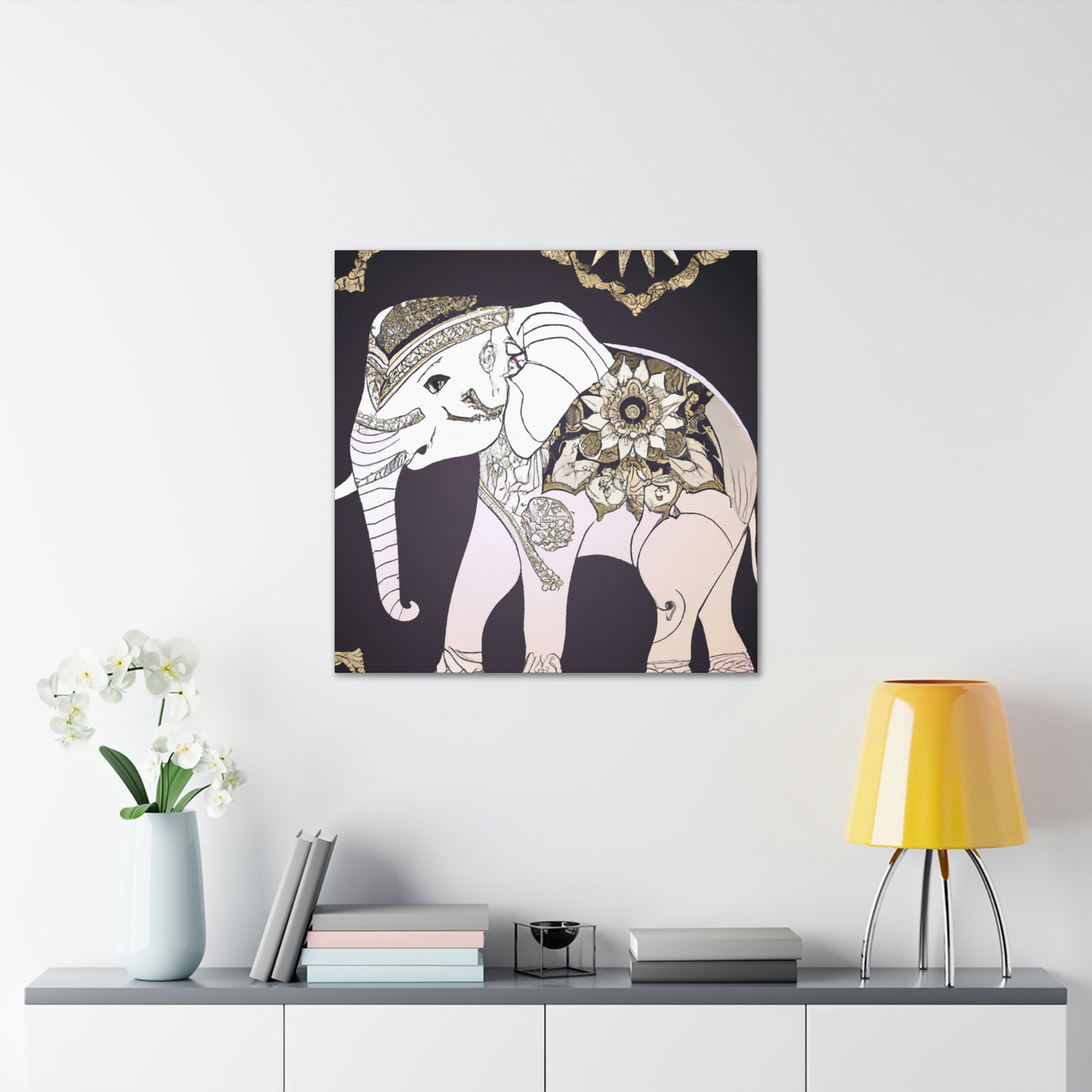 Gilded Indian Elephant. - Canvas