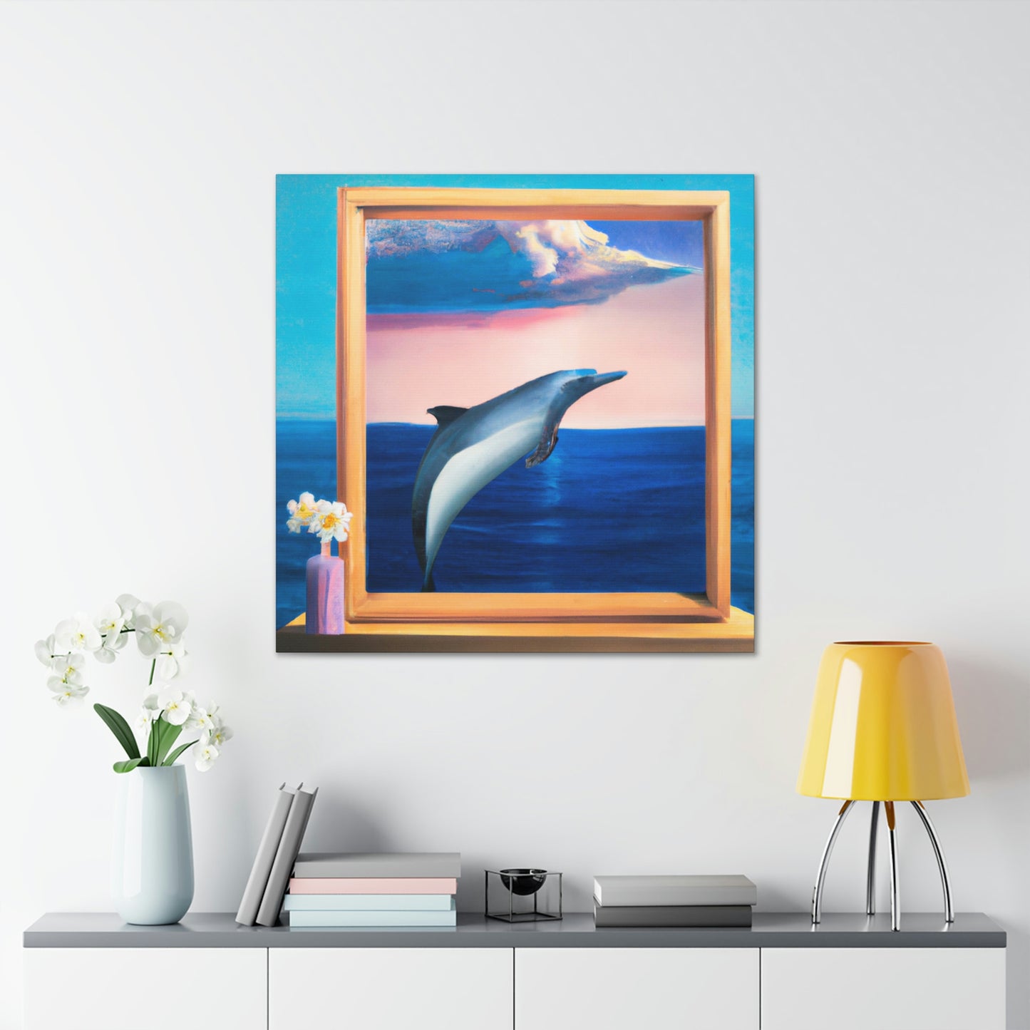 "Dolphins in Midnight Blue" - Canvas