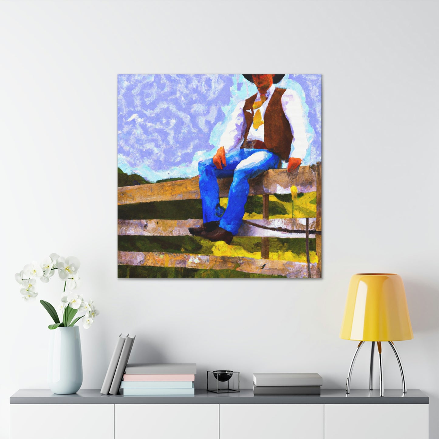 Cowboy on a Fence - Canvas