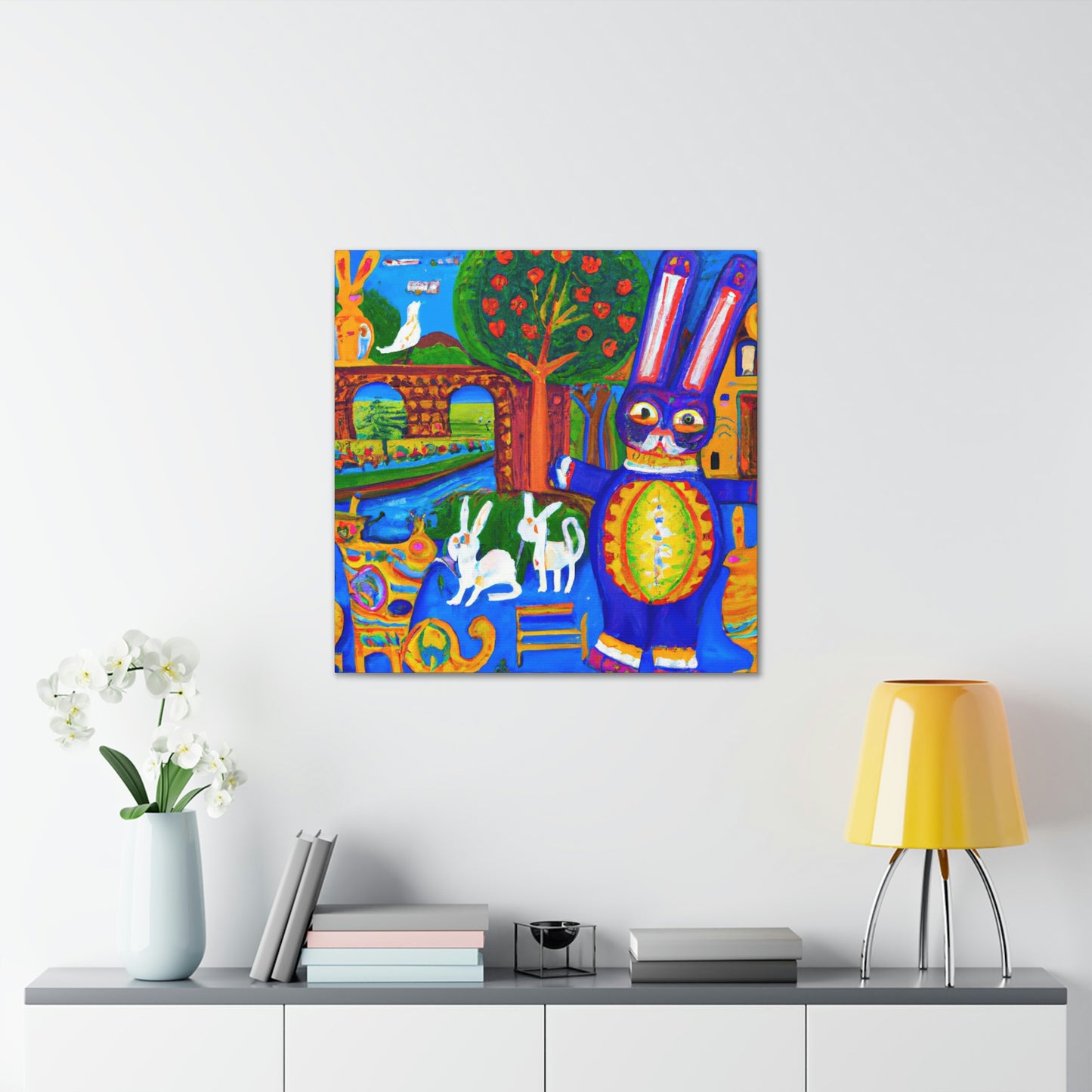 Rabbit in Meadowswept Landscape - Canvas