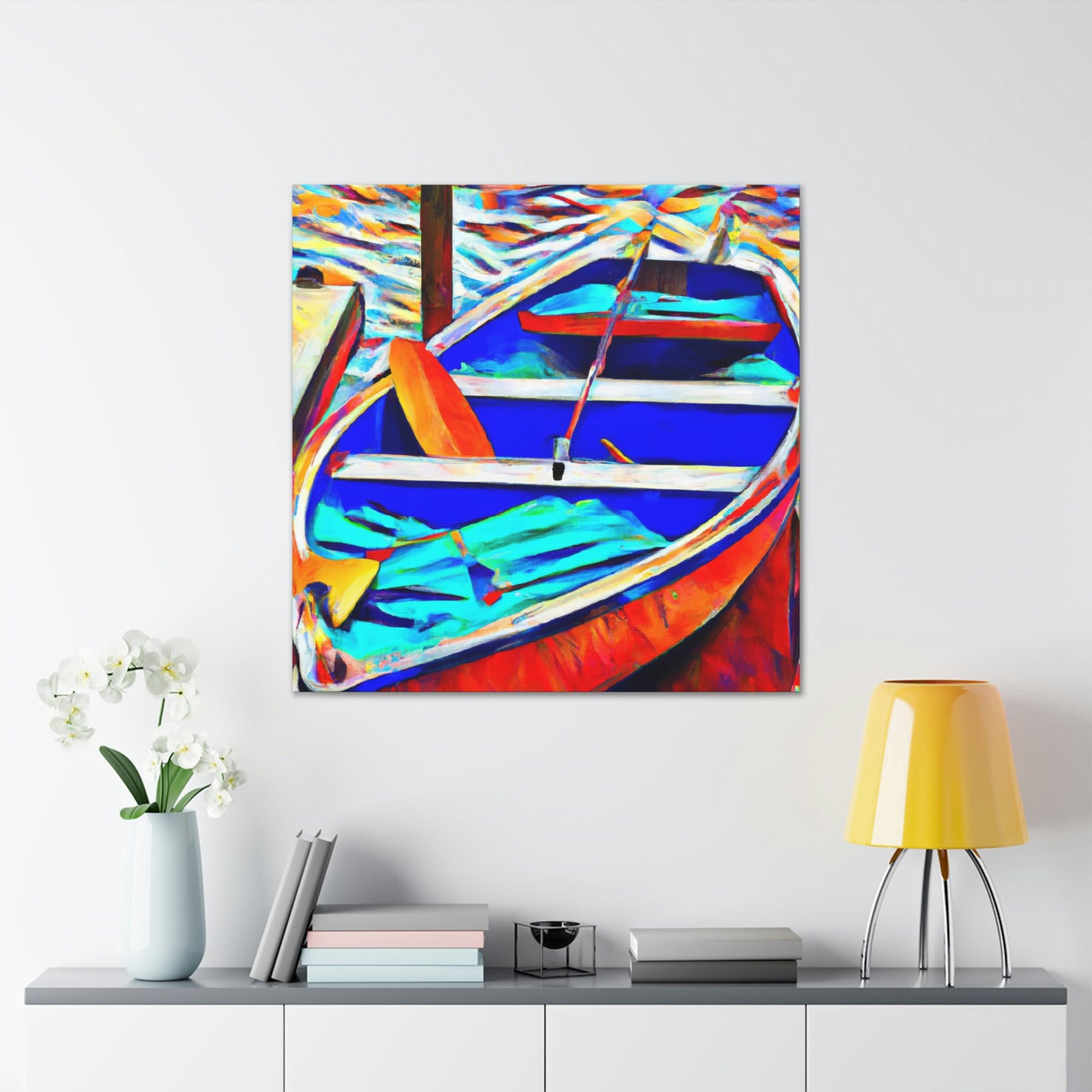 Dinghy at Sunrise. - Canvas