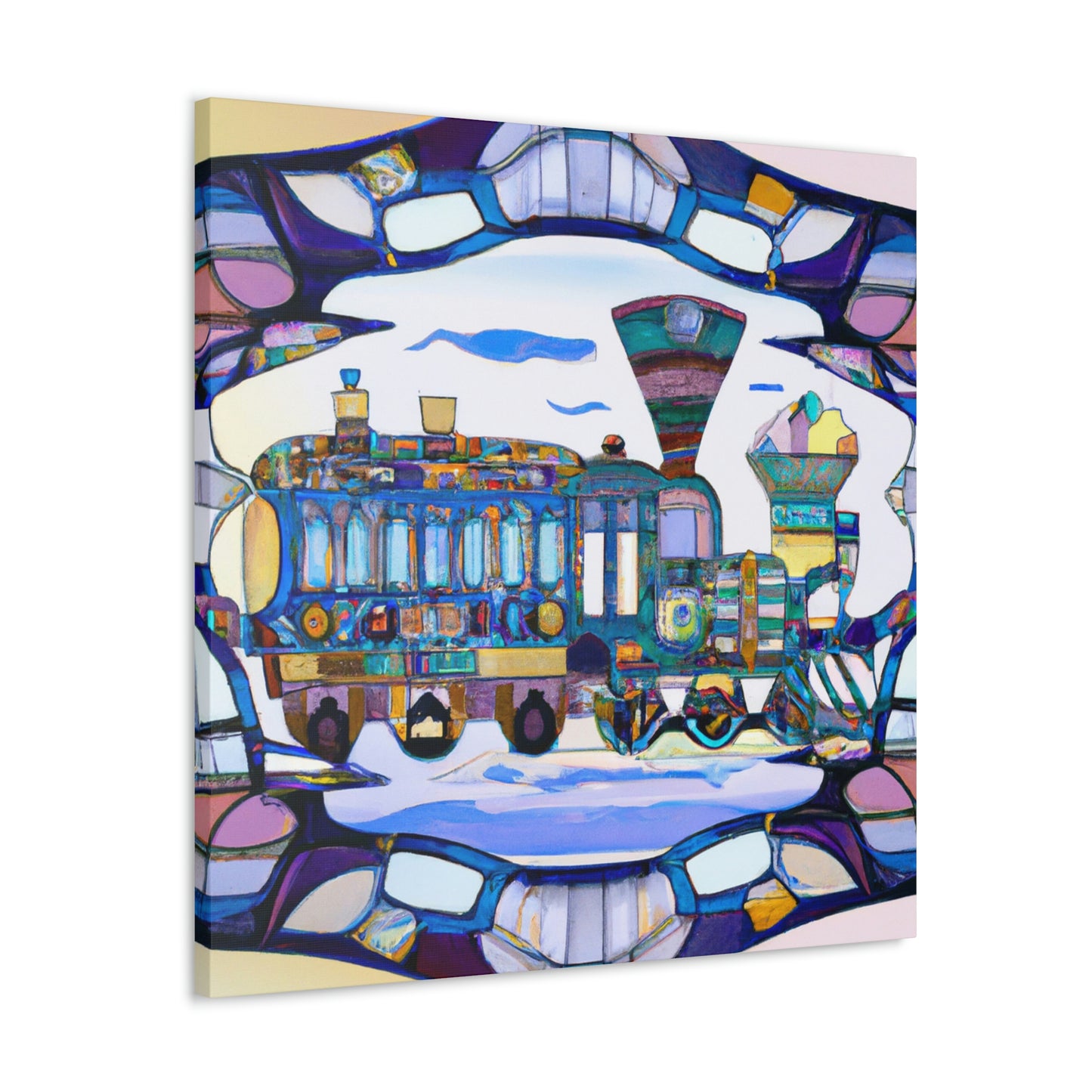 "Railroad at Sunset, Art Nouveau" - Canvas