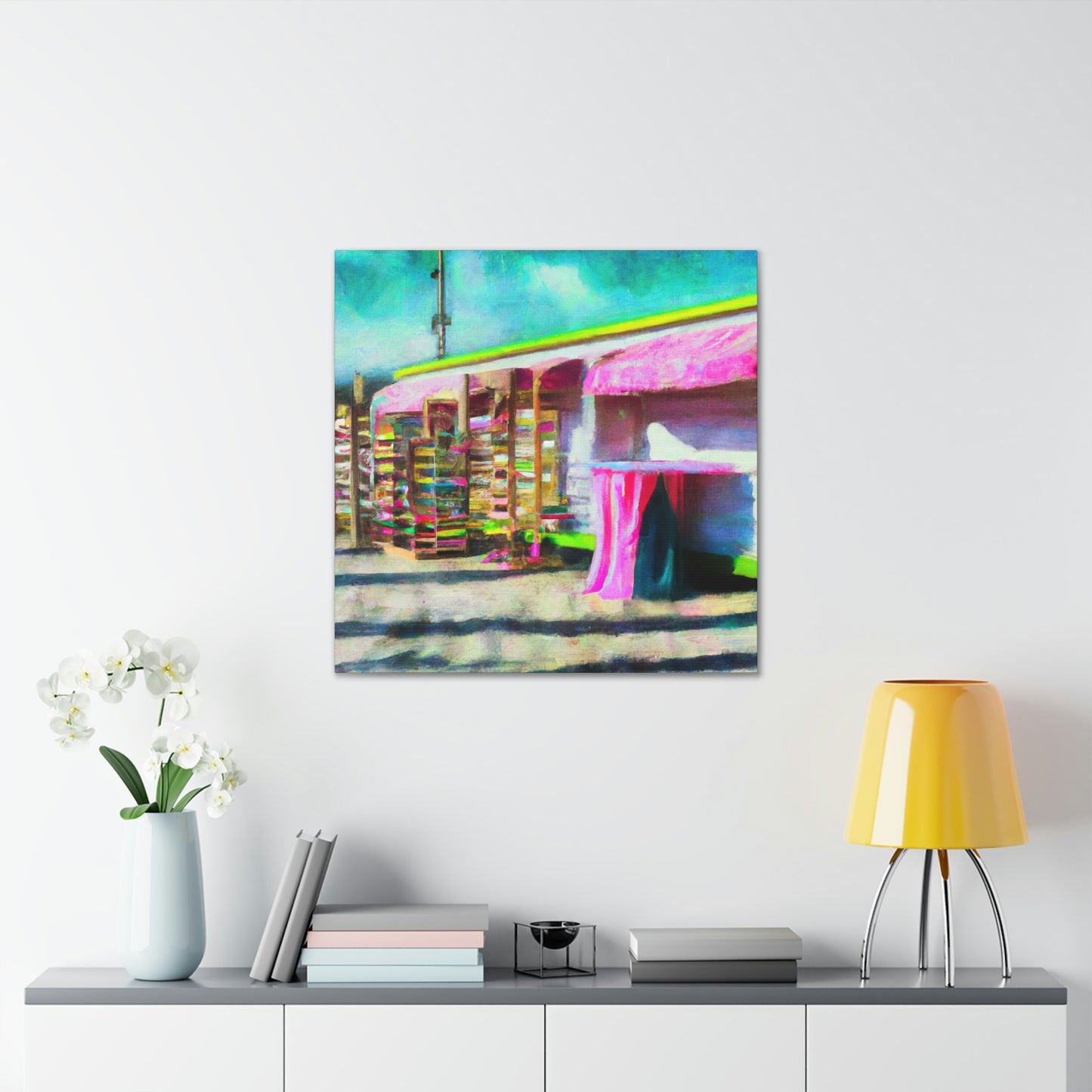 "Surreal Seaside Shops" - Canvas