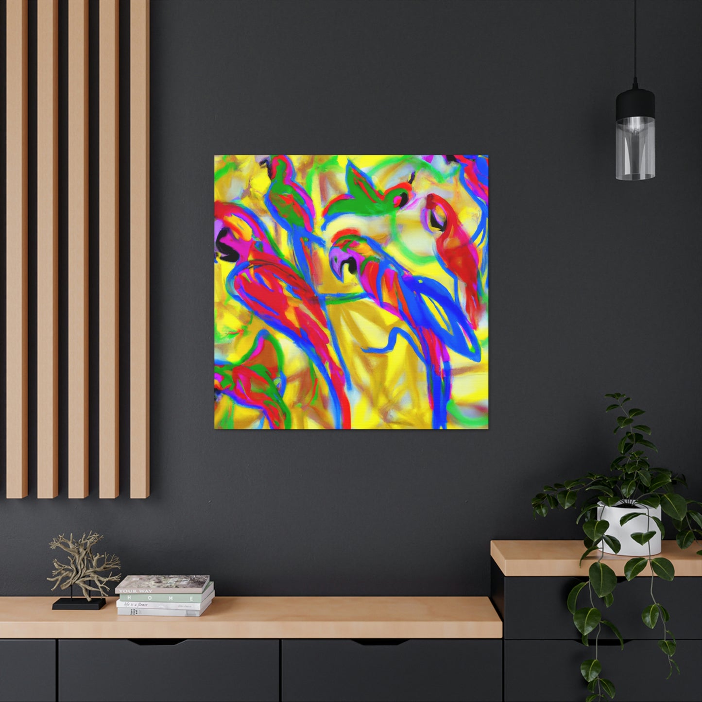 "Macaws in Flight Expressionism" - Canvas