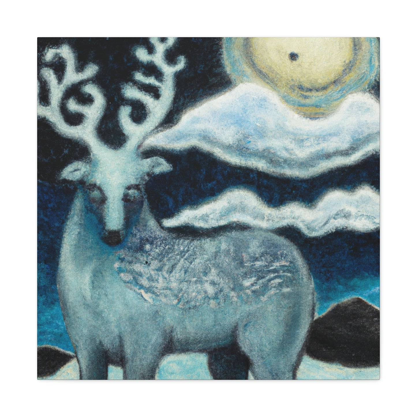 Reindeer Pointillism Scene - Canvas