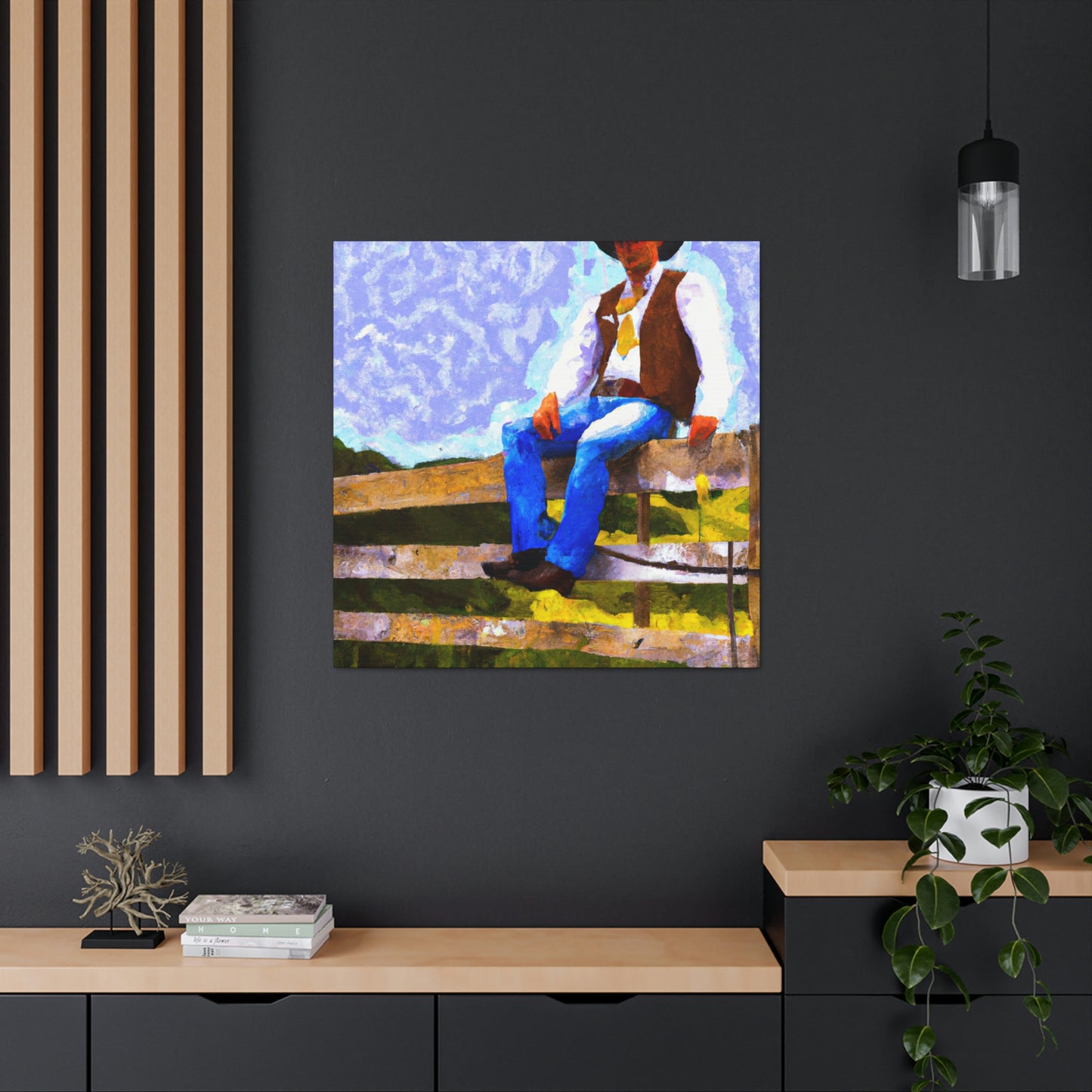 Cowboy on a Fence - Canvas