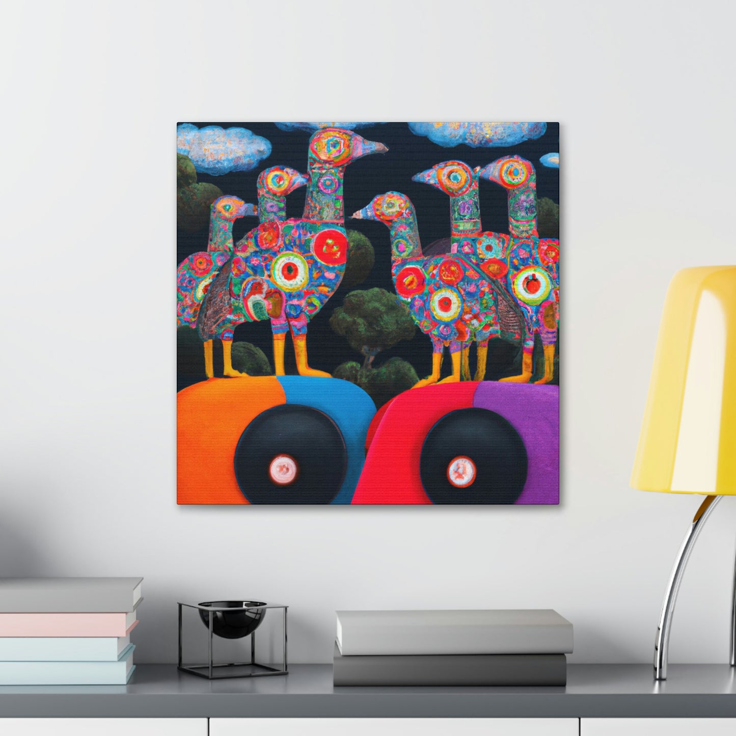 "African Grey Folk Art" - Canvas