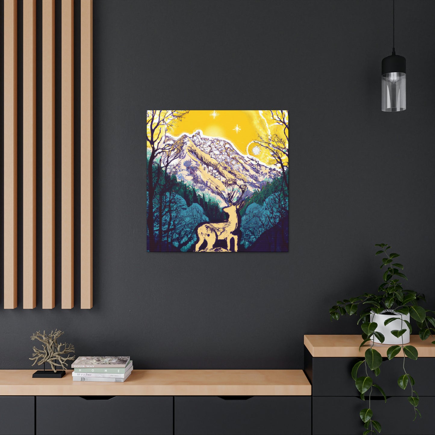 "Wild Deer in Moonlight". - Canvas