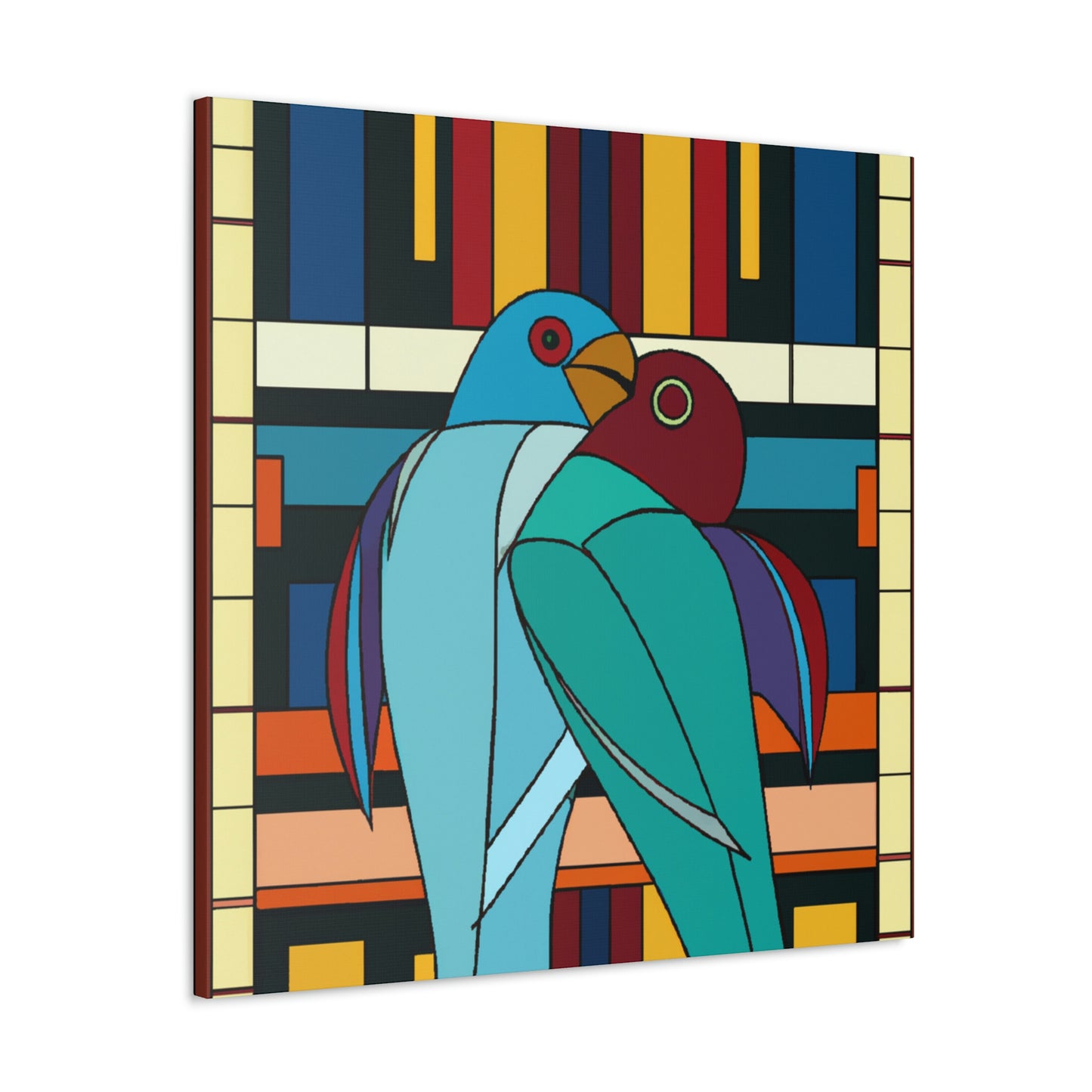 "Vibrant Lovebirds Symphony" - Canvas