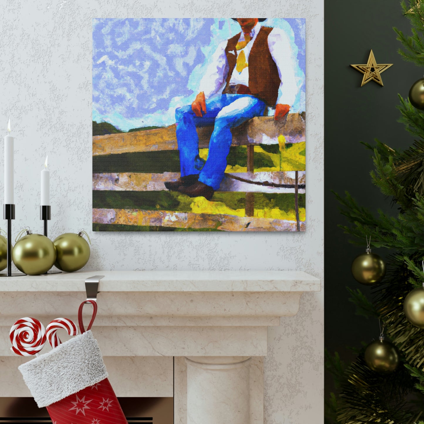 Cowboy on a Fence - Canvas