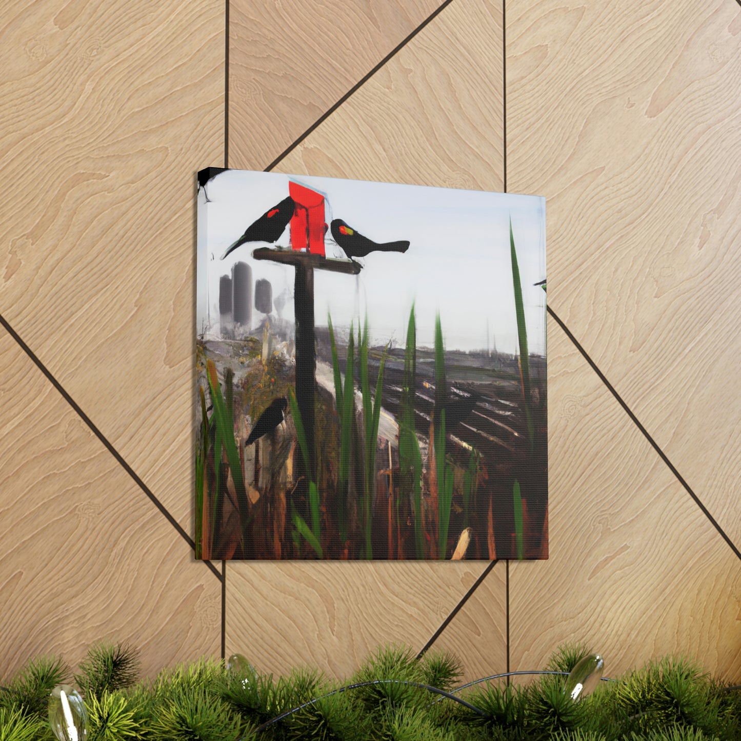 "Red-Winged Art Deco" - Canvas