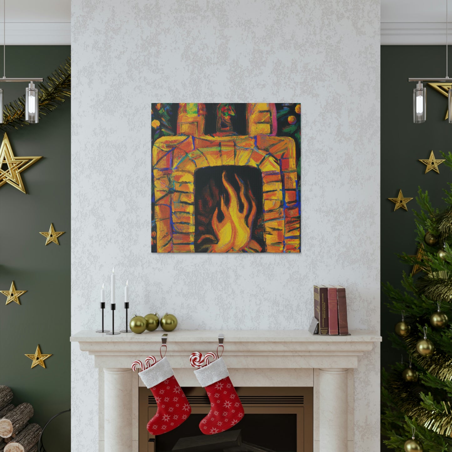 "Flaming Fireplace Flair" - Canvas