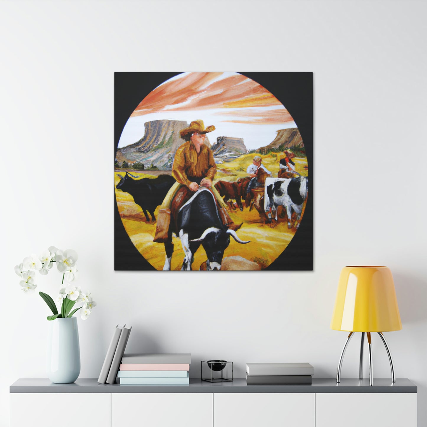 Cattle Round Up Scene - Canvas